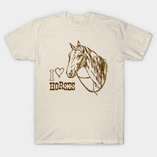 I Love Horses, Monochrome Horse Illustration with Text T-Shirt